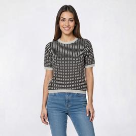 Womens Adrianna Papell Short Sleeve Geometric Circle Sweater