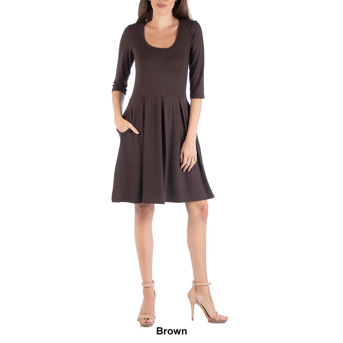 Womens 24/7 Comfort Apparel 3/4 Sleeve Fit & Flare Mini Dress