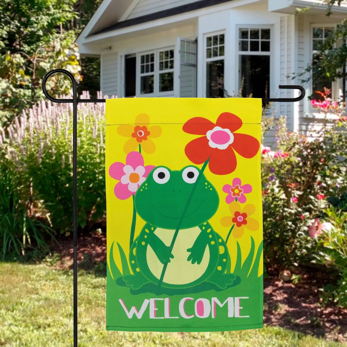 Northlight Seasonal Happy Frog "Welcome" Outdoor Garden Flag