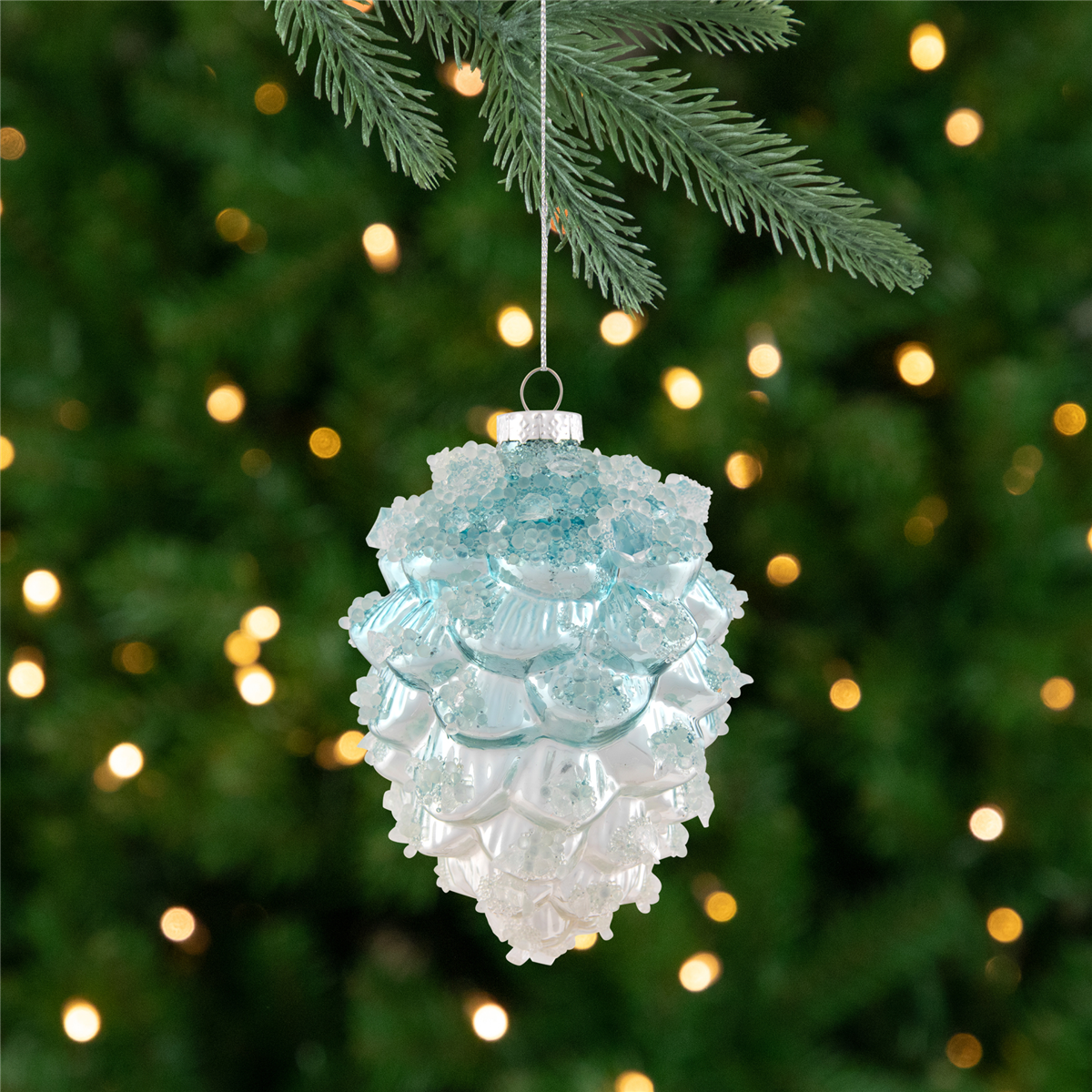 Northlight 4.75in. Icy Pine Cone Glass Christmas Ornament