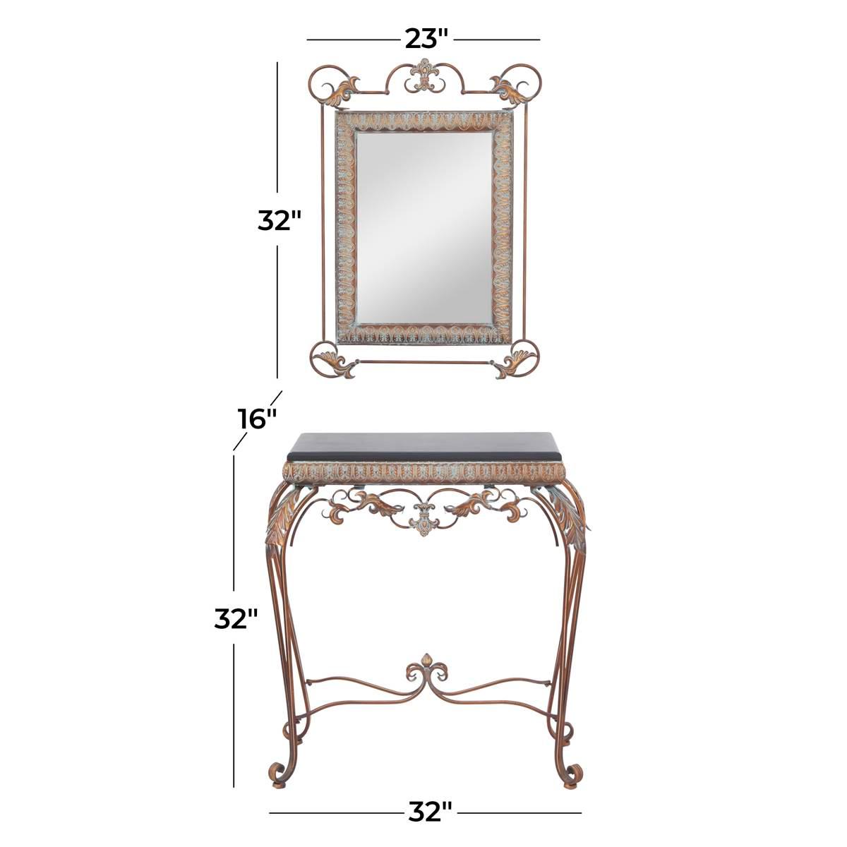 9th & Pike® Bronze Metal Traditional Console Table with Mirror