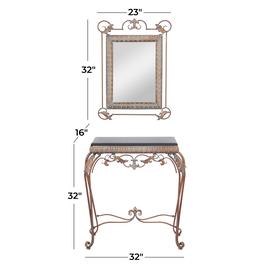 9th & Pike® Bronze Metal Traditional Console Table with Mirror