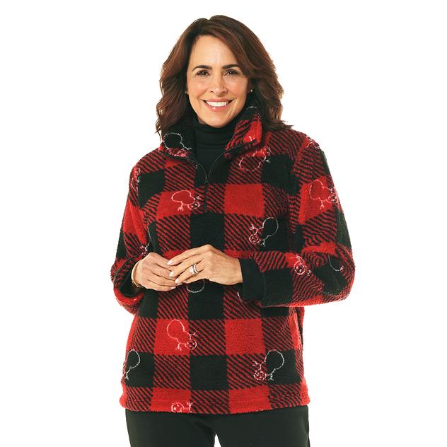 Petite Hasting & Smith 1/4 Zip Cozy Sherpa Sweatshirt-Rio Red
