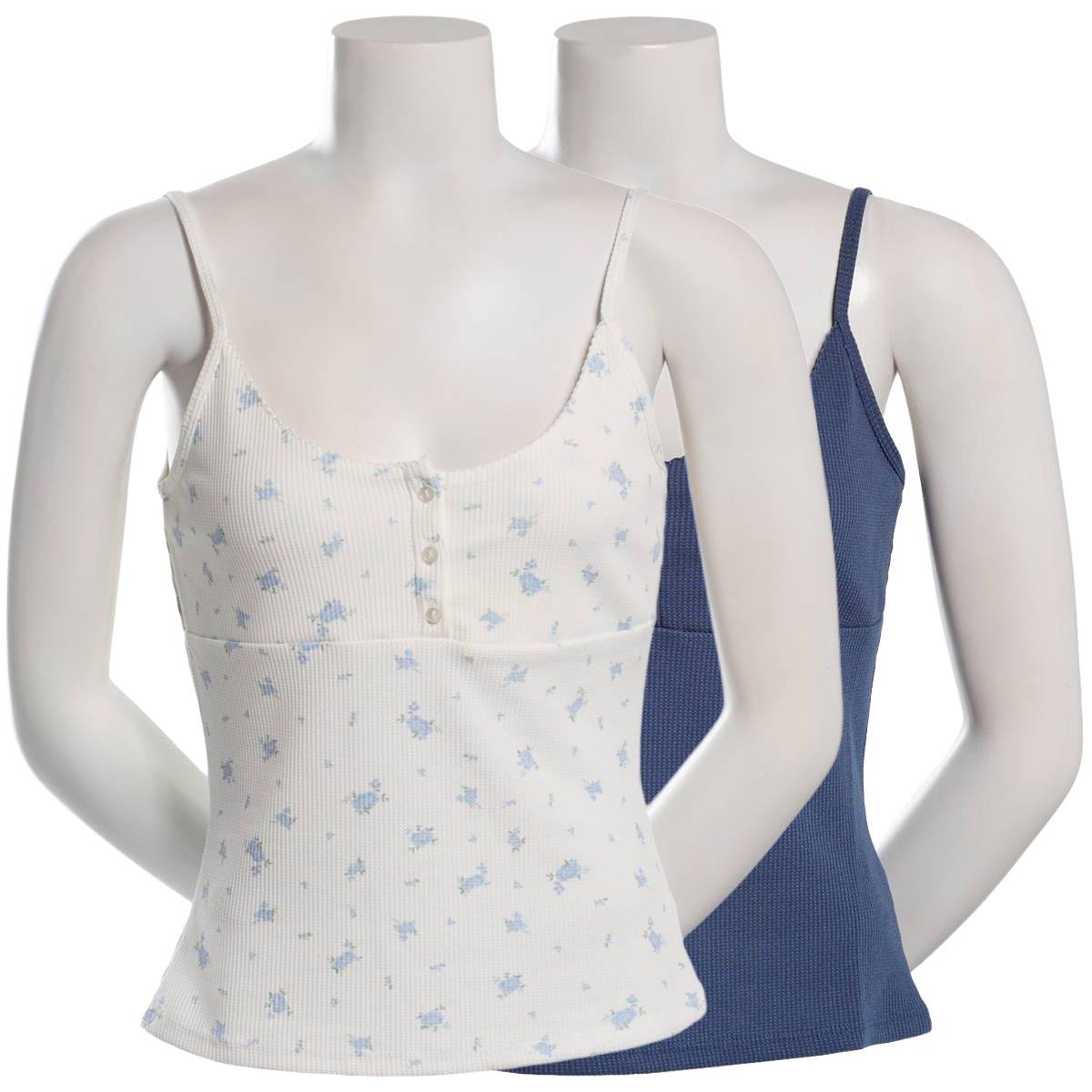 Juniors Pink Rose 2pk. Thermal Henley Tank Top - Indigo