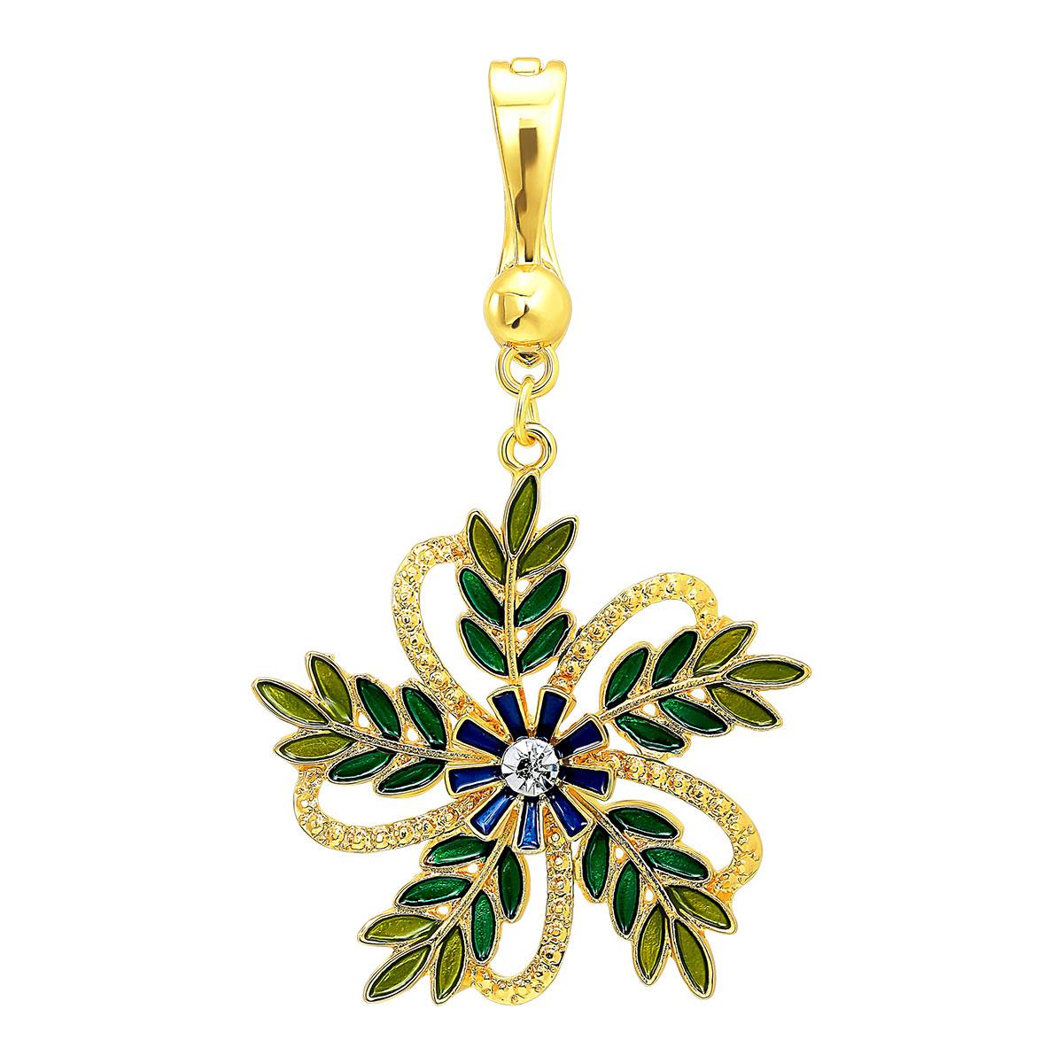 Wearable Art Gold-Tone Green Crystal Fern Enhancer