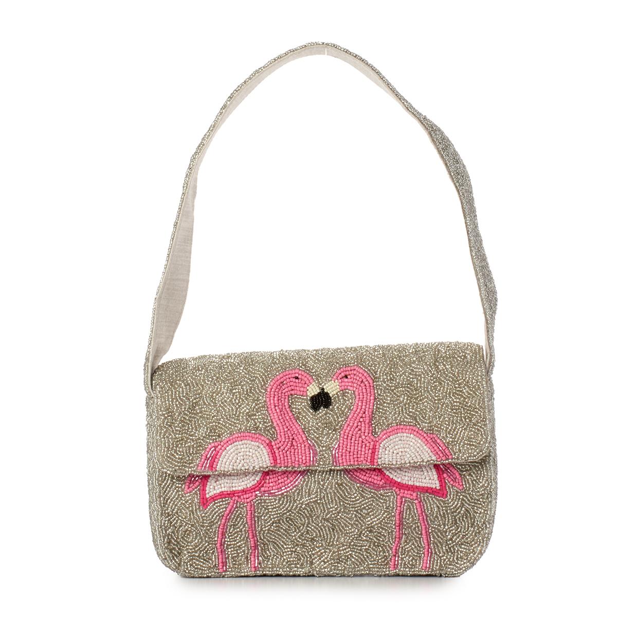 SOL and MER Beaded Flamingo Shoulder Bag