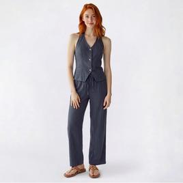 Juniors Hunter & Brown 2 Piece Halter Top and Wide Leg Pants Set