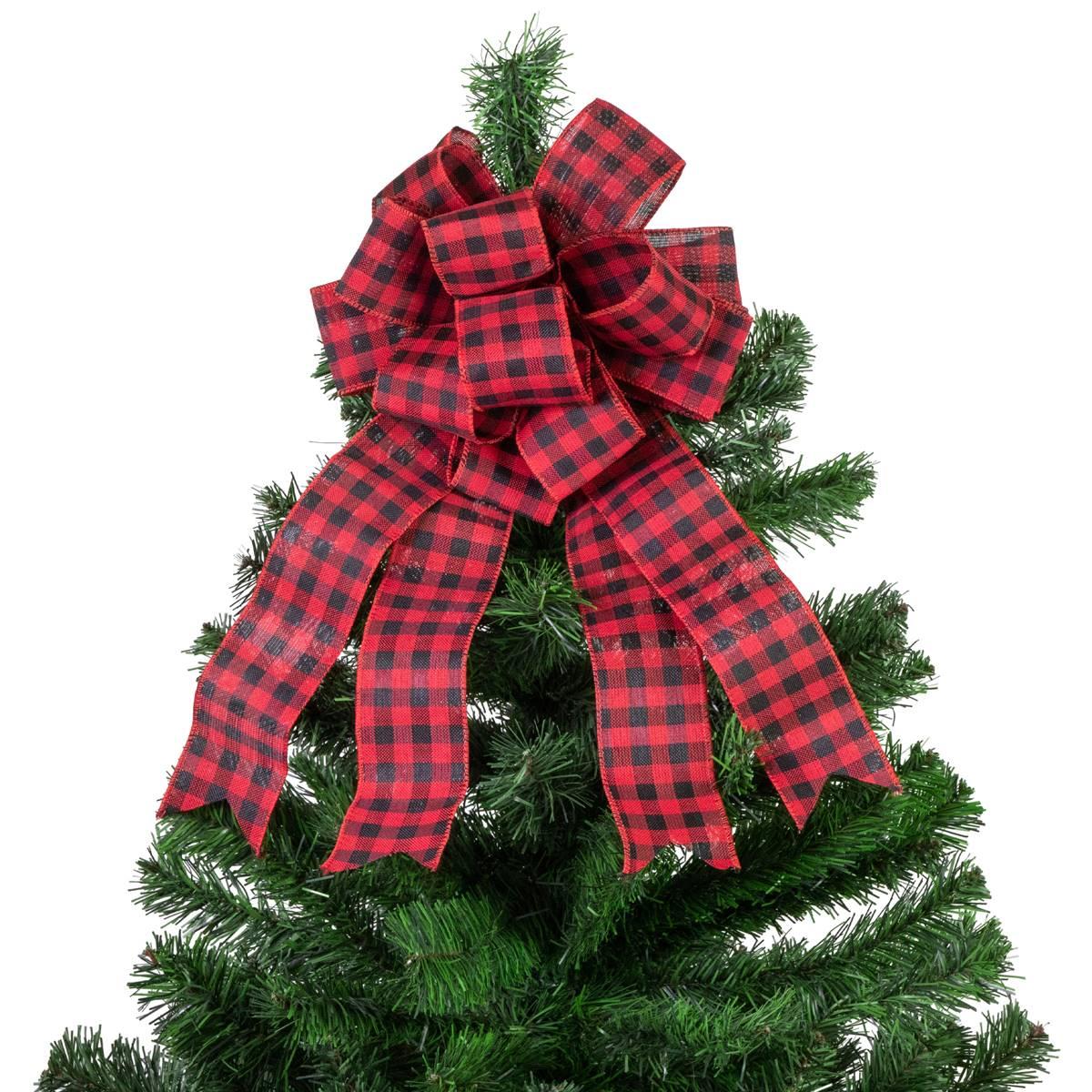 Northlight Seasonal 19in. Buffalo Plaid Christmas Bow Tree Topper