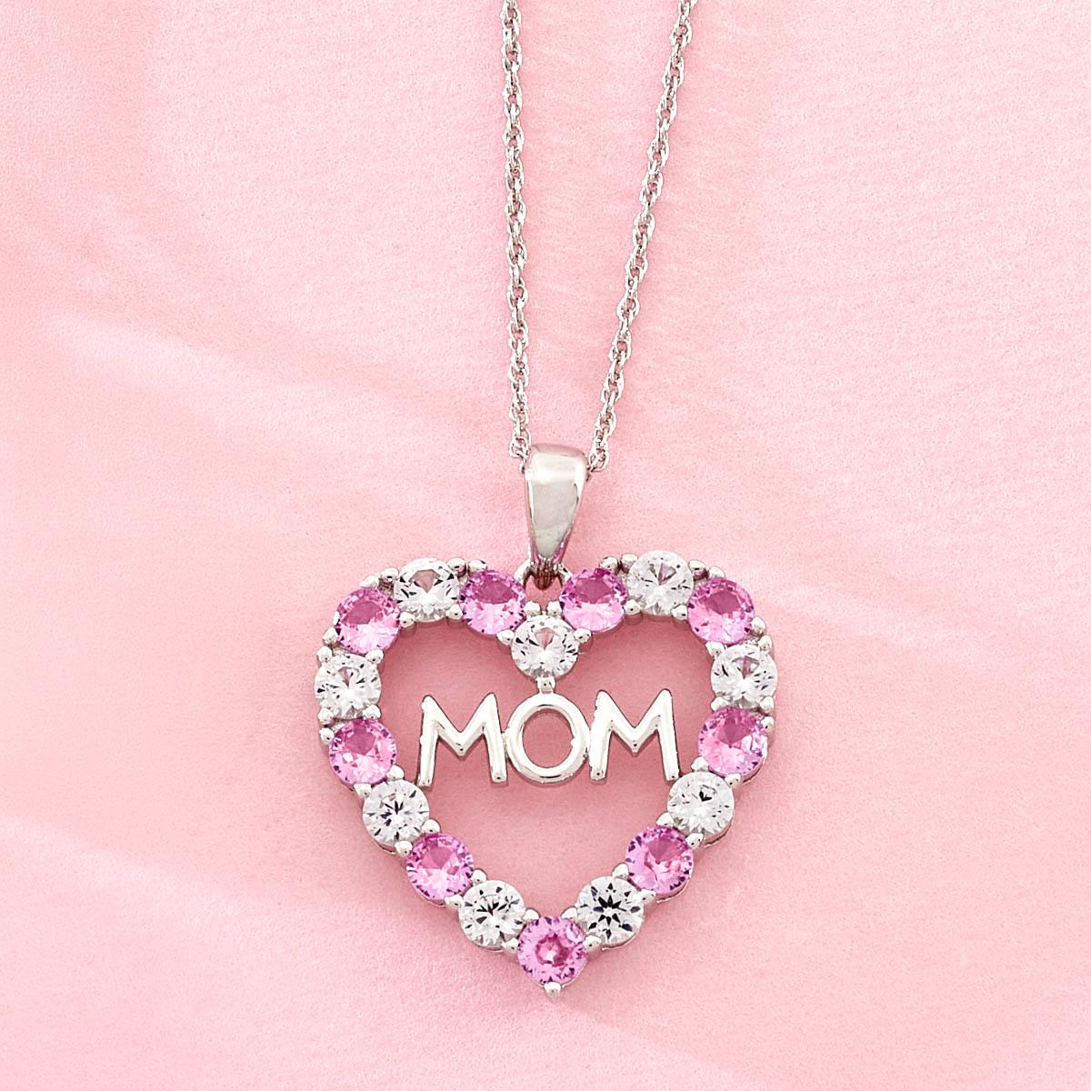 Gemstone Classics(tm) Lab Grown Pink/White Sapphire Mom Pendant