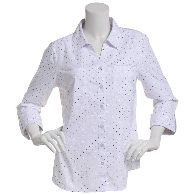 Petite Emily Daniels Polka Dots Knit To Fit Casual Button Down