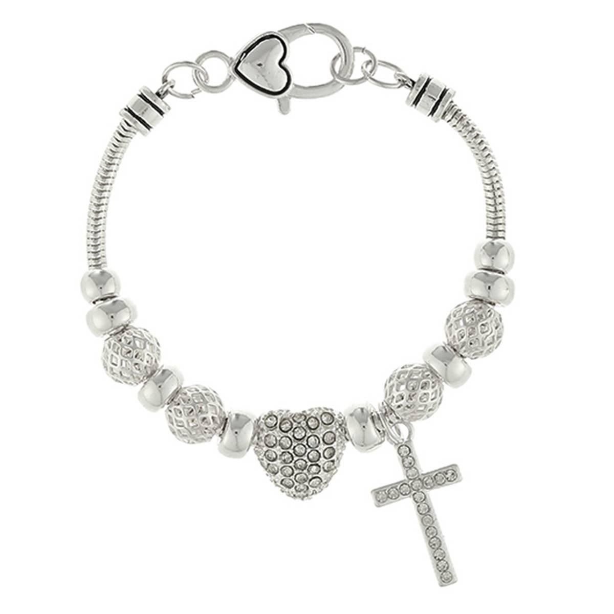 Silver Plated Cross/Heart/Filigree Charms Inspirational Bracelet