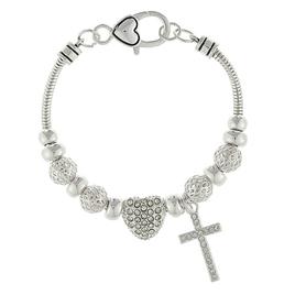 Silver Plated Cross/Heart/Filigree Charms Inspirational Bracelet