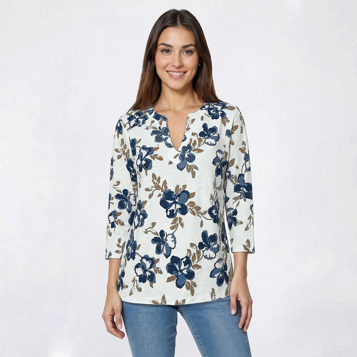 Plus Size Emily Daniels 3/4 Sleeve Jacquard Floral Blouse