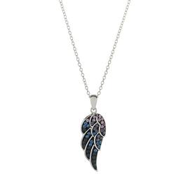 Silver Plated & Blue Crystal Wing Pendant Necklace