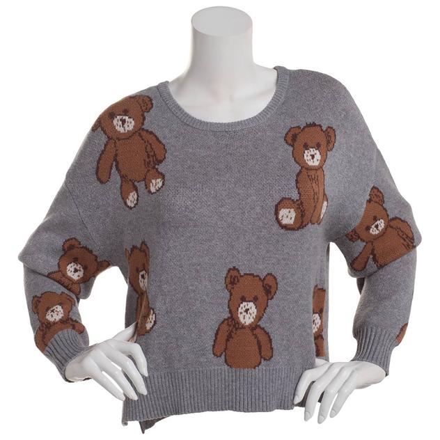 Juniors No Comment Crew Neck Teddy Bear Graphic Sweater