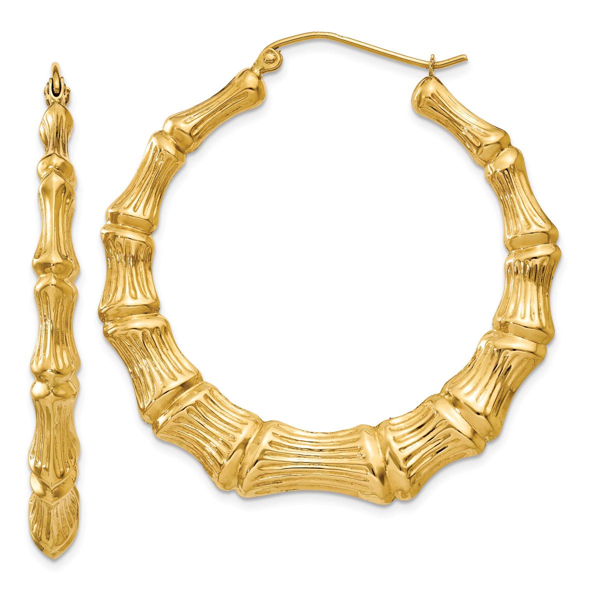 Gold Classics(tm) 33mm. 14kt. Polished Bamboo Hoop Earrings