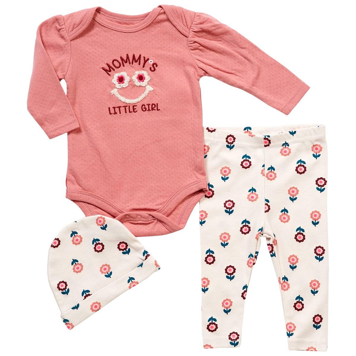 Baby Girl (NB-9M) bon bebe(R) 3pc. Mommy Flower Bodysuit Set
