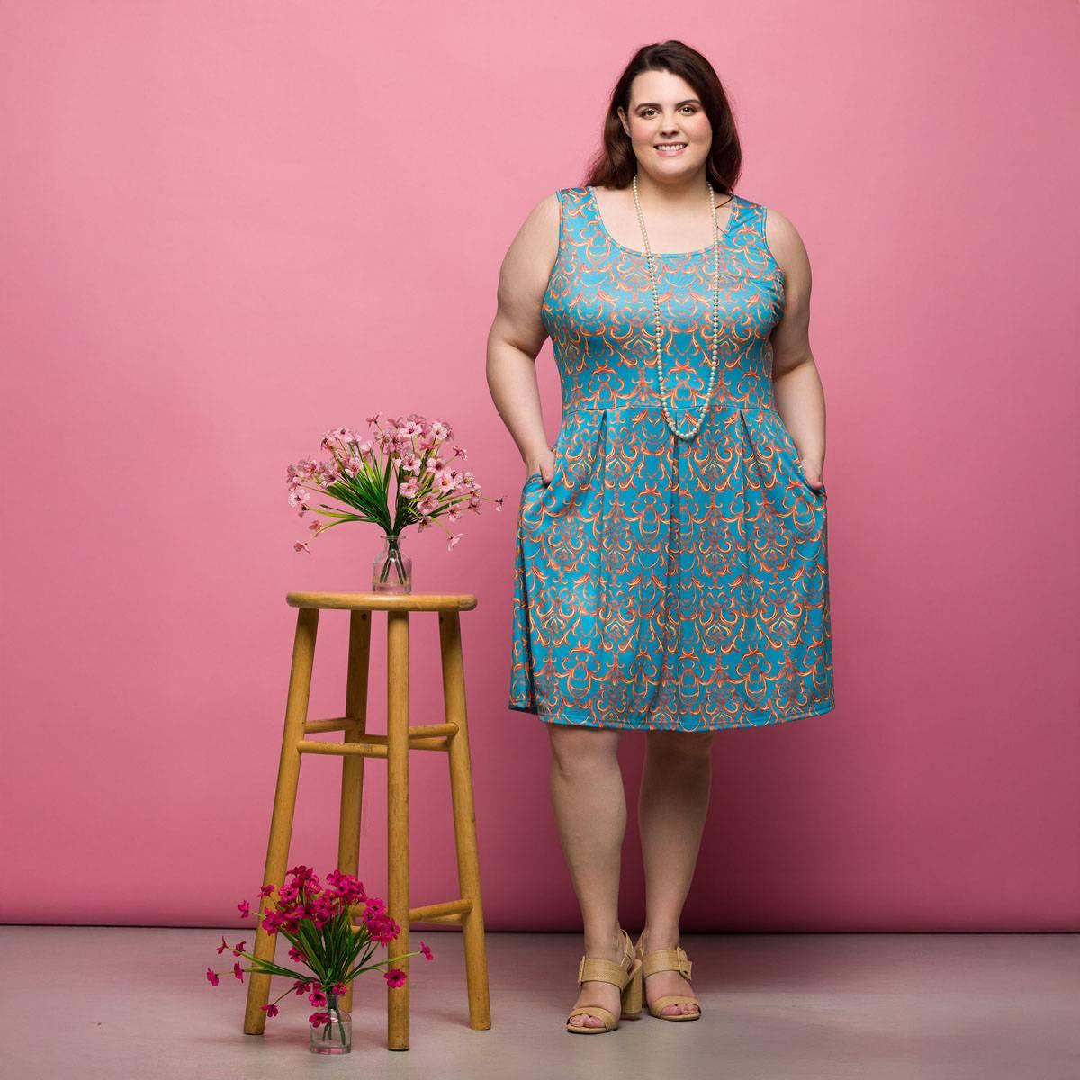 Plus Size 24/7 Comfort Apparel Sky Blue Sleeveless Pocket Dress