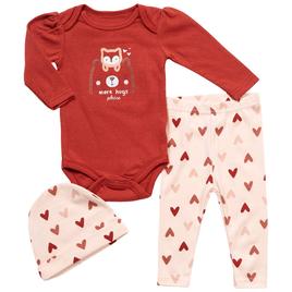 Baby Girl (NB-9M) bon bebe(R) 3pc. Heart Bodysuit & Pants Set