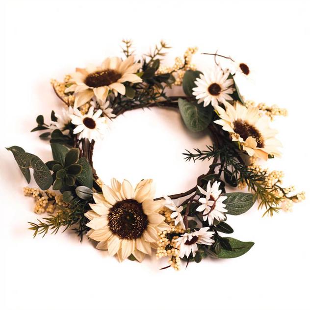 A Cheerful Giver® White Sunflower & Pinecones Candle Ring