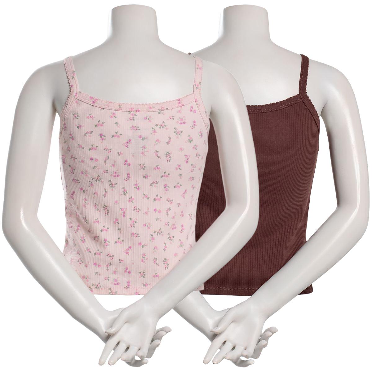 Juniors Pink Rose 2pk. Ribbed Lace Trim Camisoles - Pink