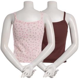 Juniors Pink Rose 2pk. Ribbed Lace Trim Camisoles - Pink