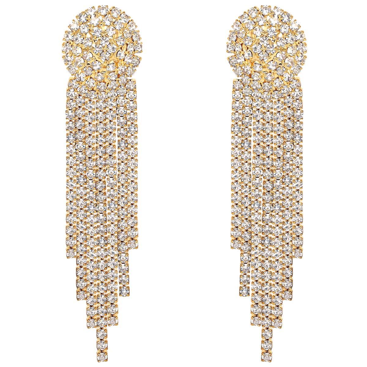 Jessica Simpson Pave Rhinestone Fringe Dangle Earrings