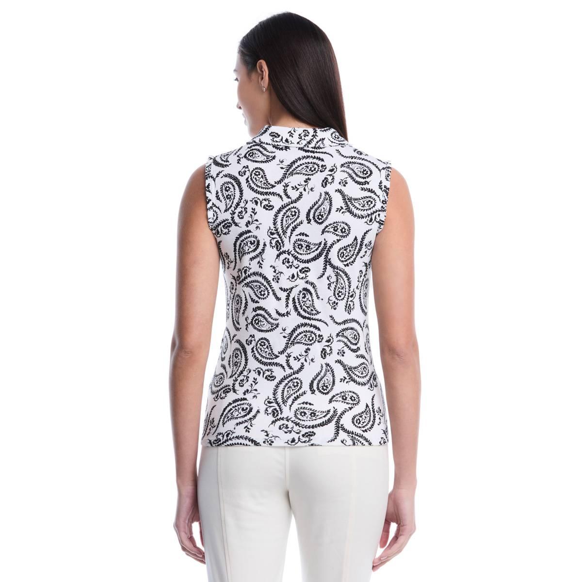 Womens Rafaella® Sleeveless Paisley Ruffle Trim Polo