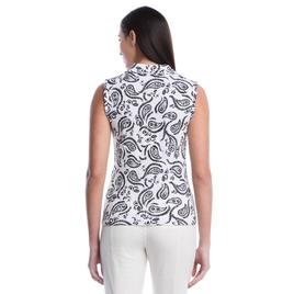 Womens Rafaella® Sleeveless Paisley Ruffle Trim Polo