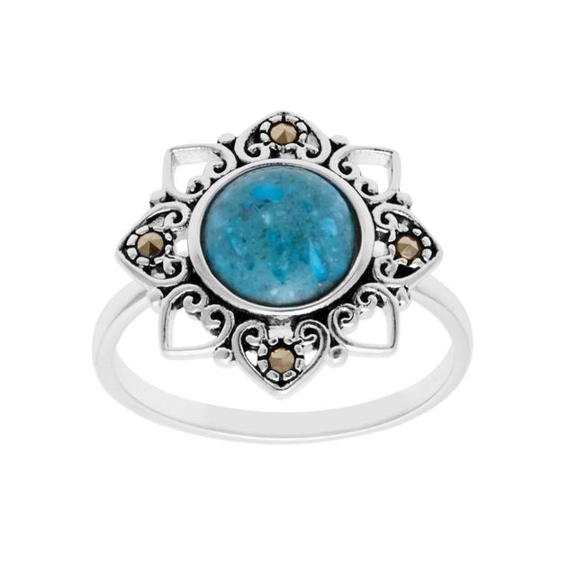 Marsala Marcasite & Reconstituted Turquoise Flower Statement Ring