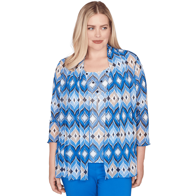 Womens Alfred Dunner Barcelona Geometric Two In One Blouse
