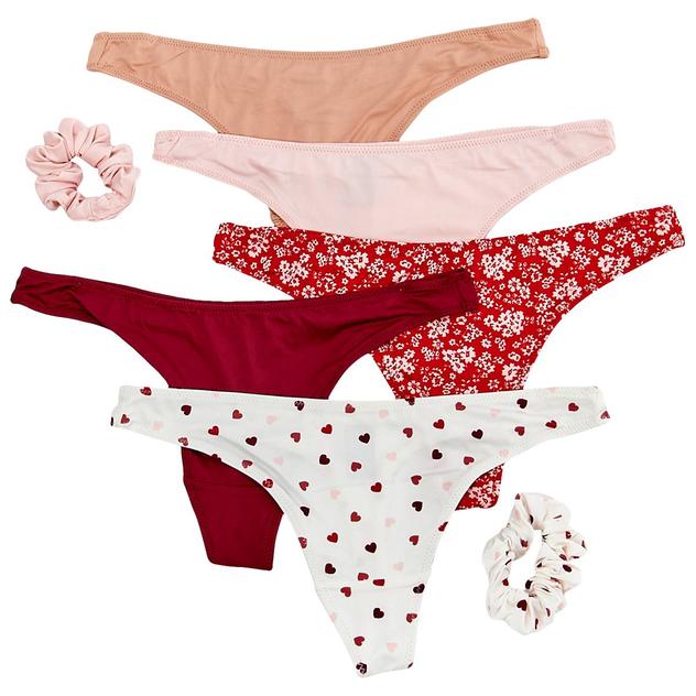 Juniors René Rofé® 5pk. Thong Panties w/ Scrunchies 326SH5-N137PG