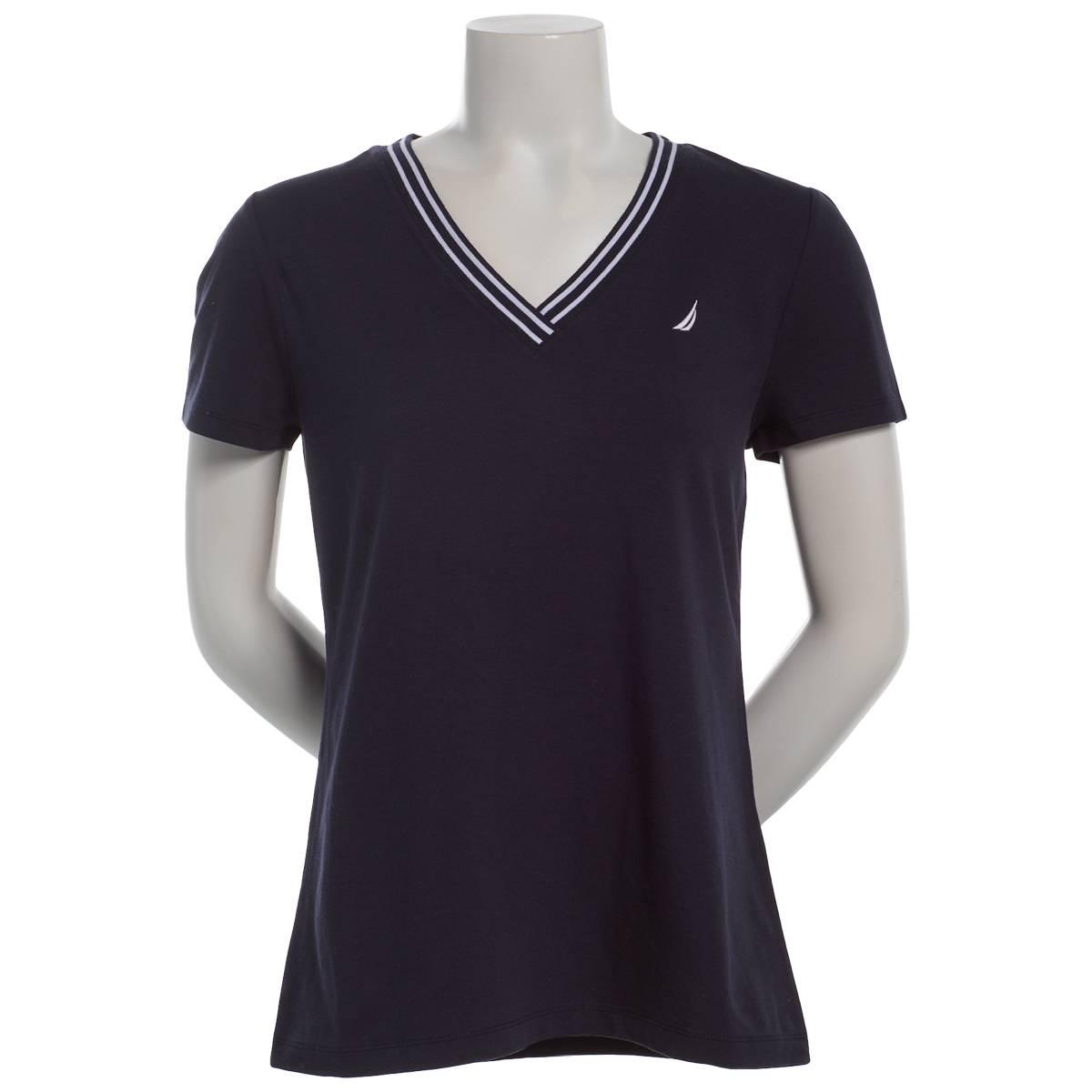 Womens Nautica Short Sleeve V Neck Tipped Tee