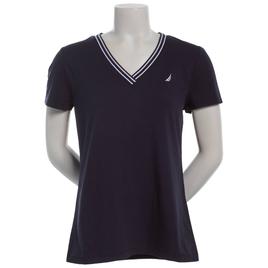Womens Nautica Short Sleeve V Neck Tipped Tee