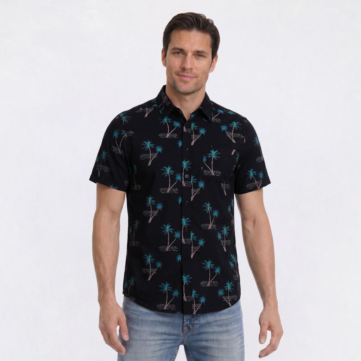 Mens Joe Marlin Mini Palm Trees Button Down Shirt