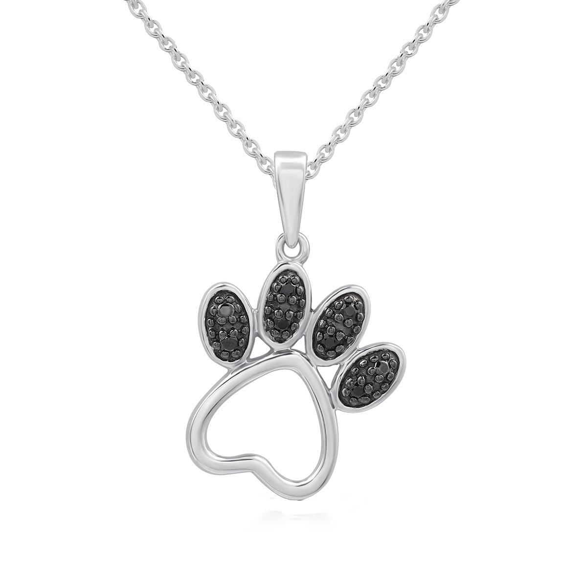 1/20cttw. Natural Diamond Sterling Silver Paw Pendant Necklace