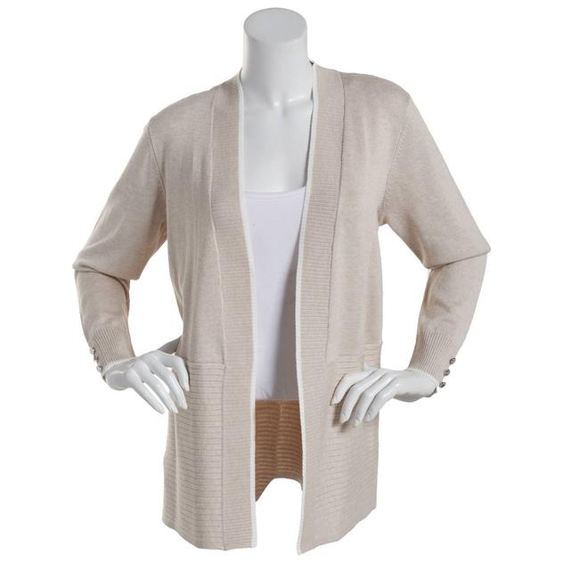 Womens 89th & Madison Long Sleeve Tipped Collar Cardigan