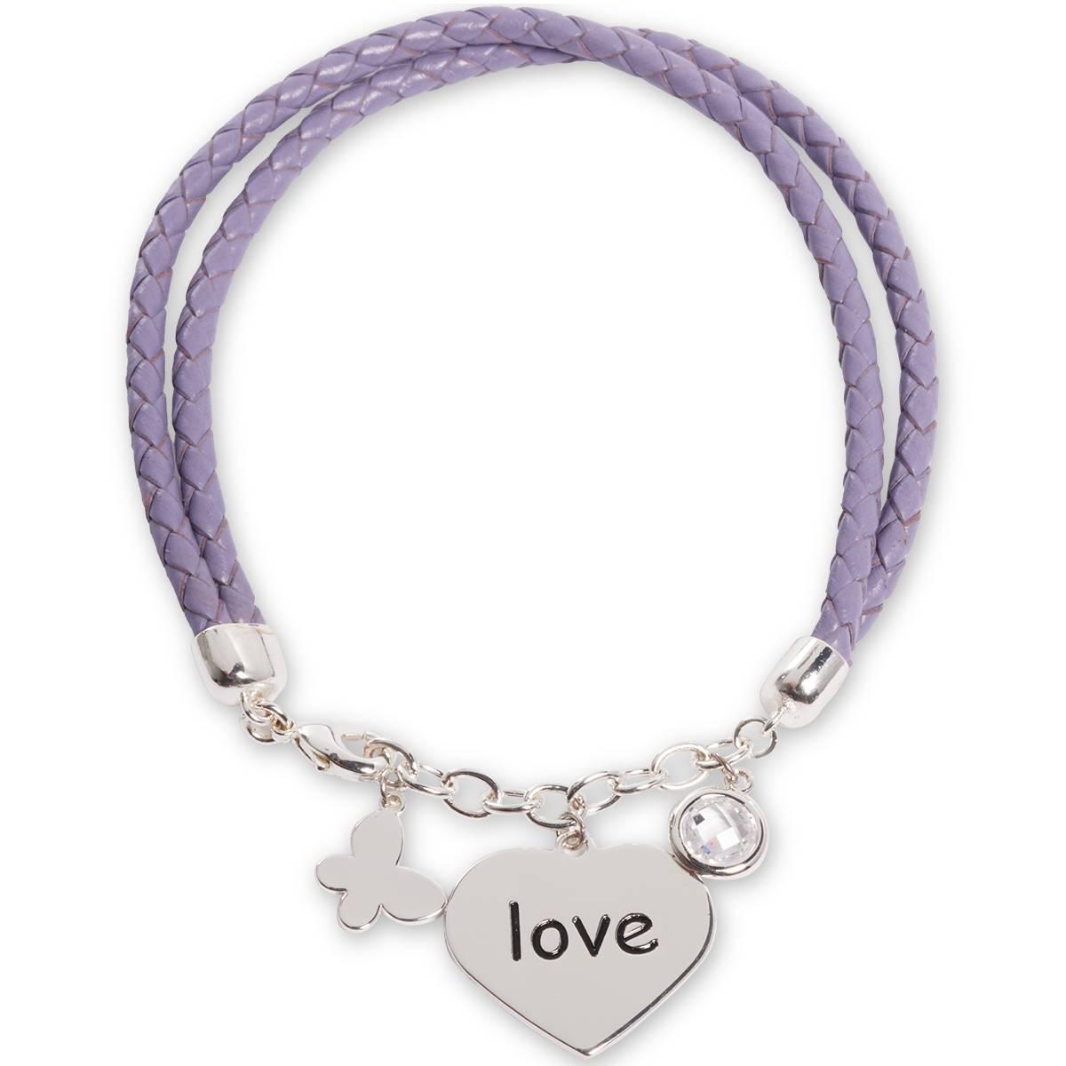 Beautiful Blessings Purple Leather Heart Charm Bracelet