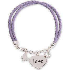 Beautiful Blessings Purple Leather Heart Charm Bracelet