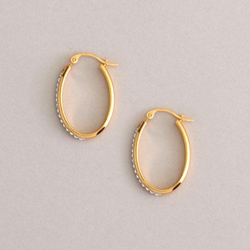 14kt. Gold Oval Crystal Hoops w/Nano Diamond Resin