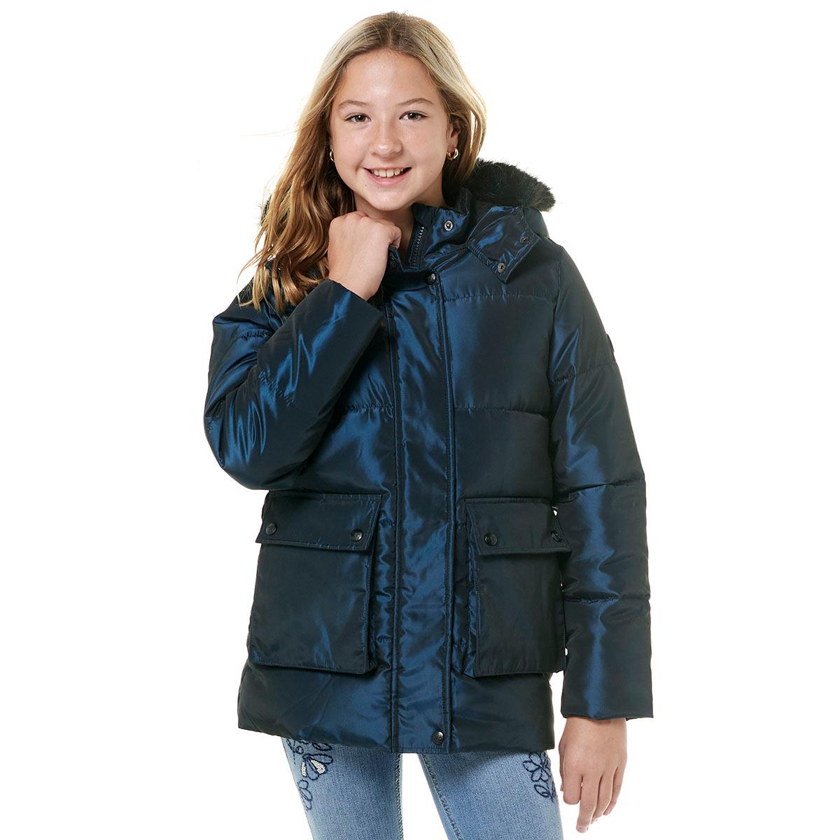 Girls (7-17) Kensie Girl Iridescent Faux Fur Hooded Puffer Coat