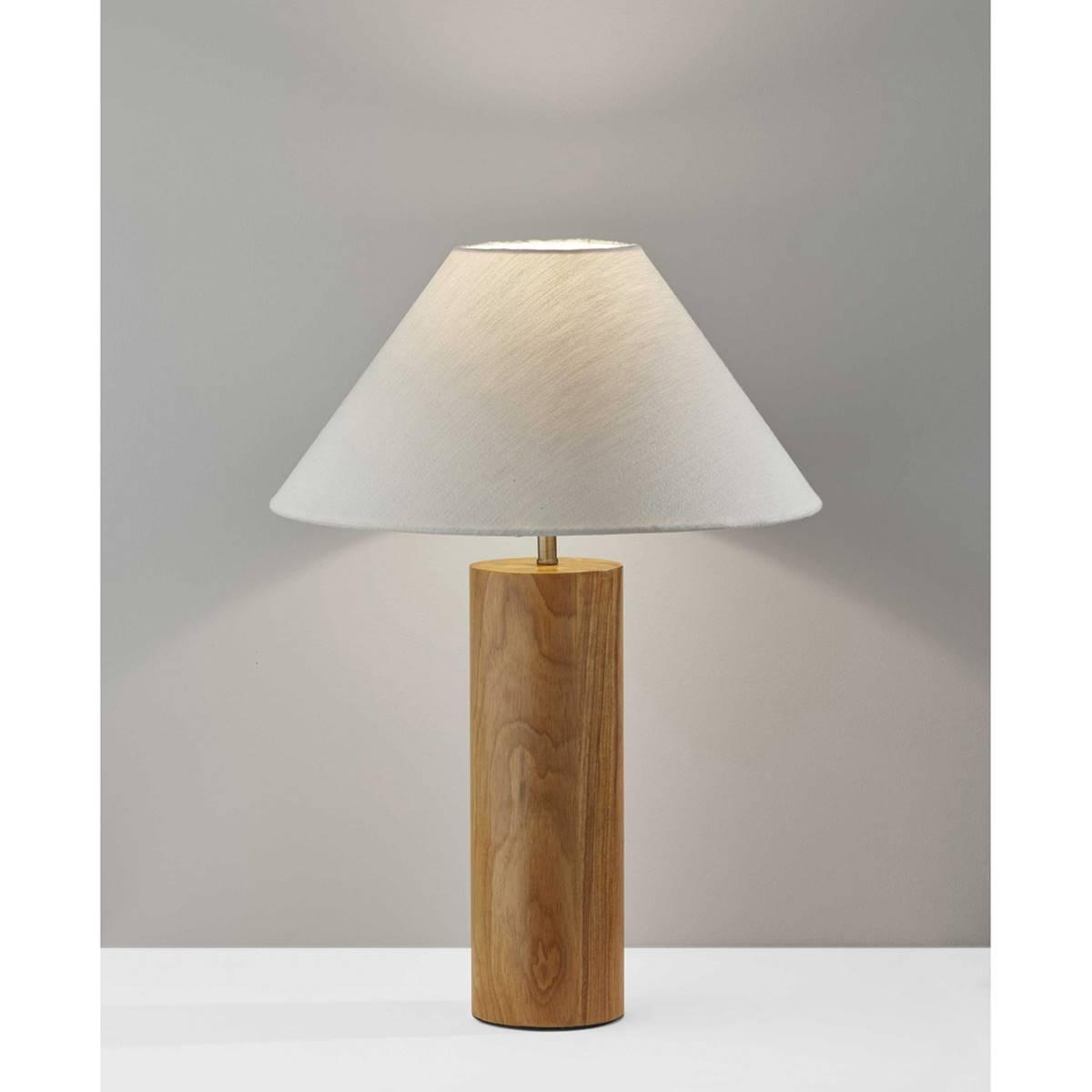 9th & Pike® 26in. White Shade Natural Wood Cylinder Table Lamp