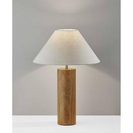 9th & Pike® 26in. White Shade Natural Wood Cylinder Table Lamp