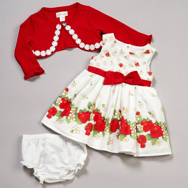 Baby Girl (NB-9M) Nannette 3pc. Strawberry Dress & Cardigan Set