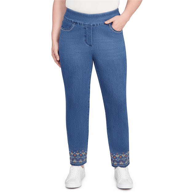 Petite Alfred Dunner Sunset Canyon Embroidery Hem Denim Pants
