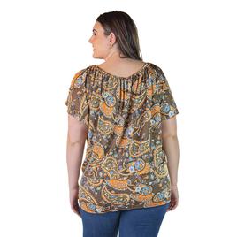 Plus Size 24/7 Comfort Apparel Split Shoulder Printed Top