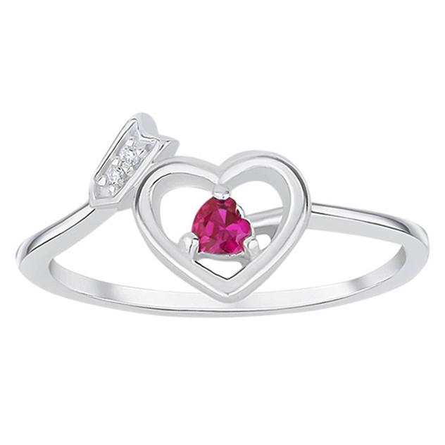 Marsala Sterling Silver CZ & Ruby Glass Heart & Arrow Ring