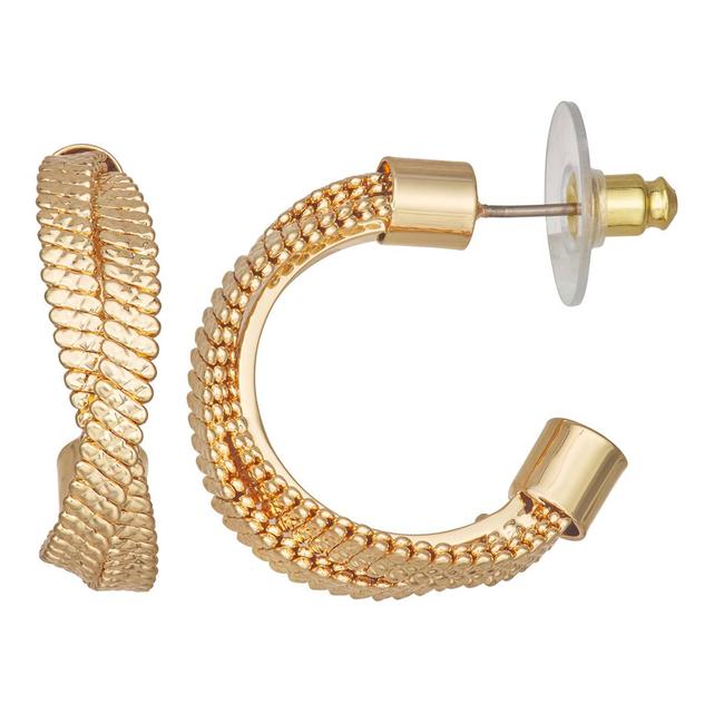 Napier 33mm Gold-Tone Textured Twist C-Hoop Earrings