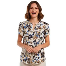 Womens Anne Klein Tulip Sleeve Split Neck Blurred Abstract Blouse