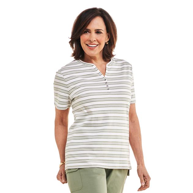Womens Hasting & Smith Short Sleeve Stripe Henley Tee